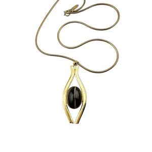 Mid-century modern MCM Necklace Tiger’s Eye Gold Tone Whiting & Davis Pendant